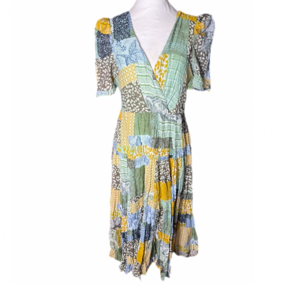 INA Patchwork Tiered Maxi Dress Women’s Med Boho Festival Prairie Peasant